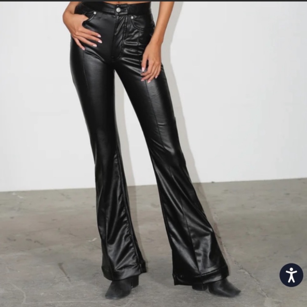 REVICE denim black flare supernova leather pants size 28 BRAND NEW NEVER WORN